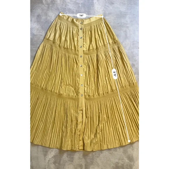 Women's Soft Surroundings Gold Tiered Button-Front Maxi Skirt M - Picture 5 of 8